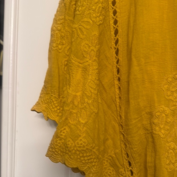 Anthropology Solitaire Embroidered Mustard Top M - Picture 3 of 4